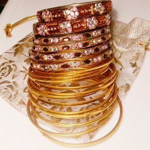 Gold Gem Bangle Set (18 pcs)
